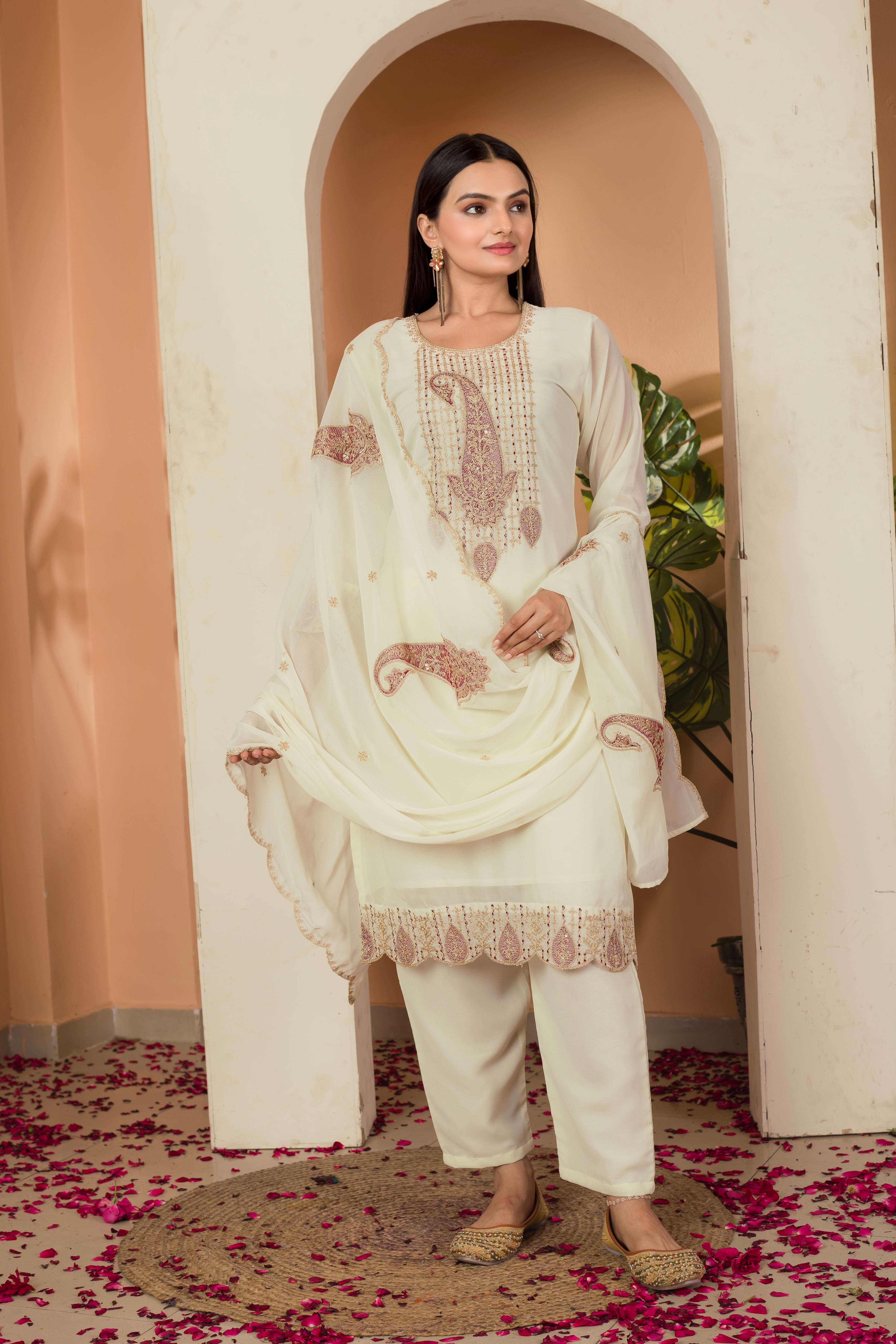 Embroidery Work Kurti Pair with Dupatta Set