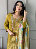 Embroidered Viscose Chanderi Silk Kurta Set with Jacquard Butti Dupatta