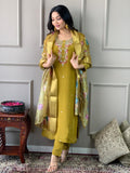 Embroidered Viscose Chanderi Silk Kurta Set with Jacquard Butti Dupatta