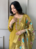 Embroidered Viscose Chanderi Silk Kurta Set with Jacquard Butti Dupatta