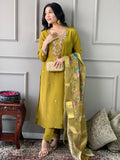 Embroidered Viscose Chanderi Silk Kurta Set with Jacquard Butti Dupatta