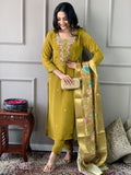 Embroidered Viscose Chanderi Silk Kurta Set with Jacquard Butti Dupatta