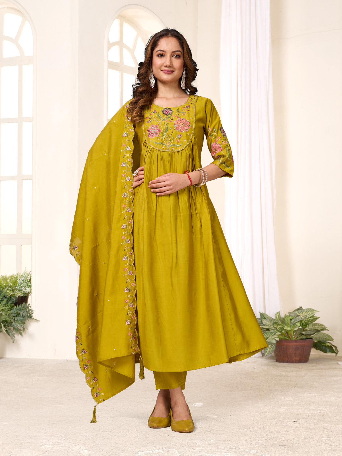 Royal Embroidered Anarkali Set – Premium Viscose Roman Silk