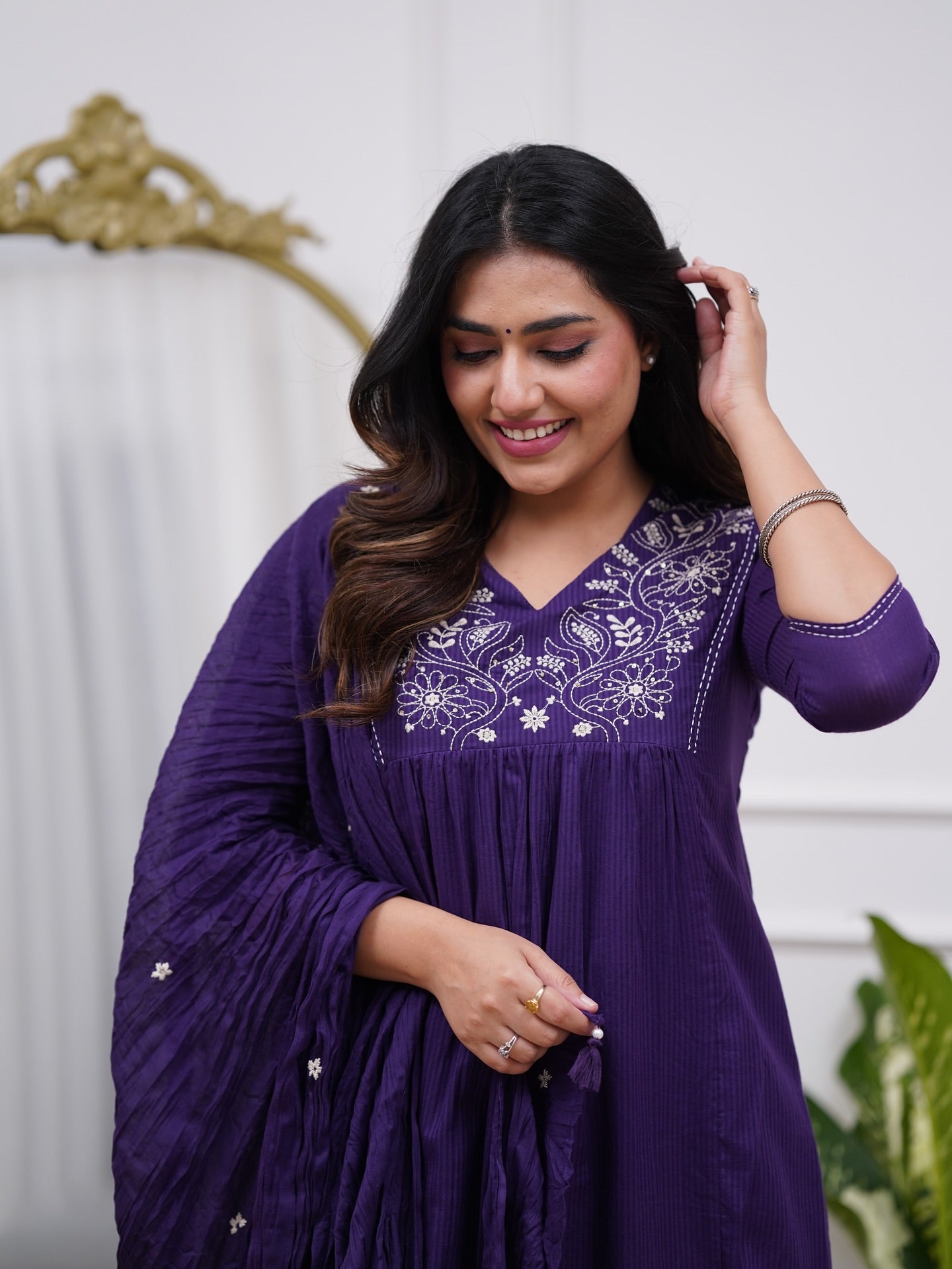 Viscose Blend Embroidered Kurta with Pant & Cotton Dupatta Set