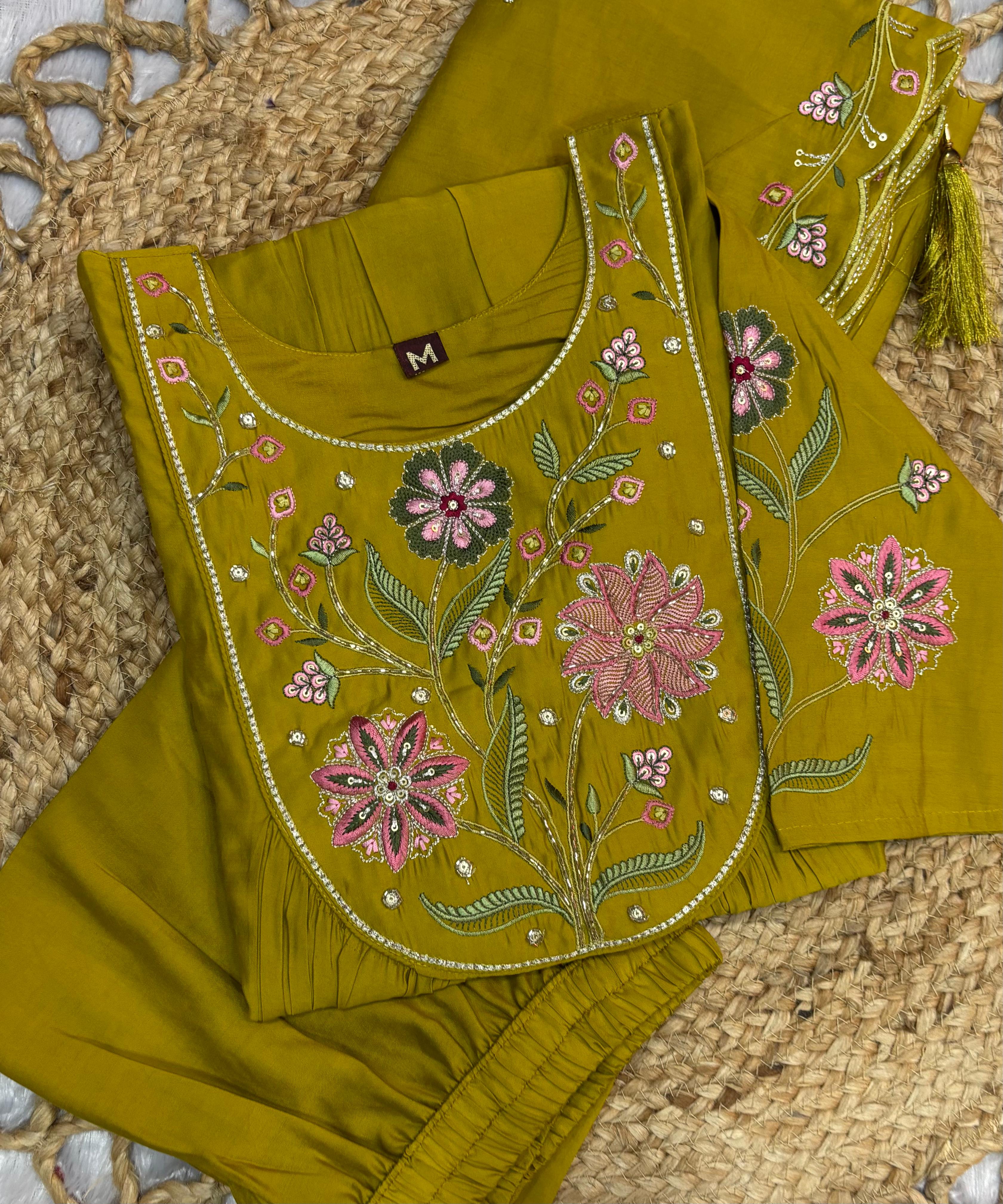 Royal Embroidered Anarkali Set – Premium Viscose Roman Silk