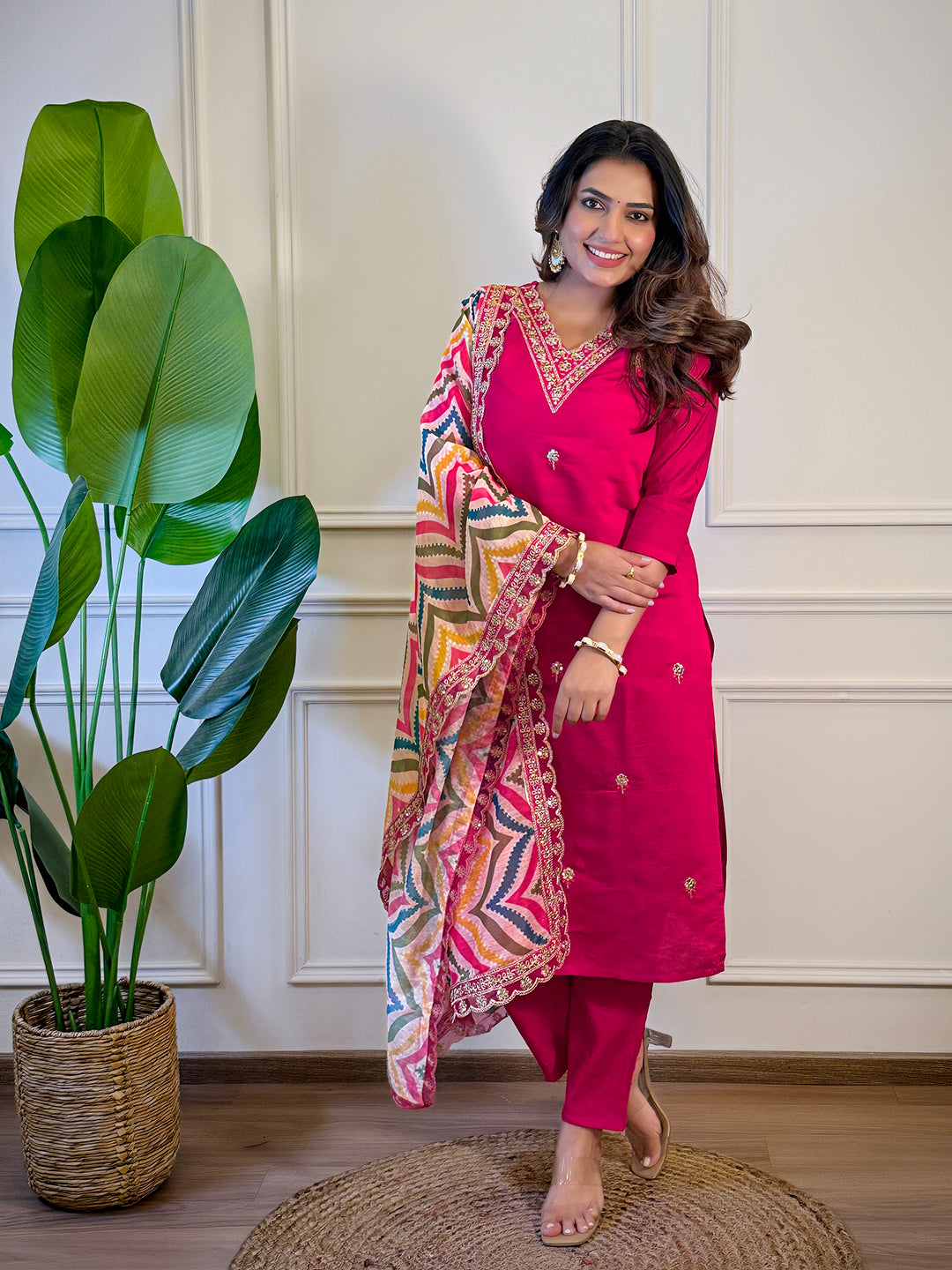 Women's Rani Viscose Embroidered Straight Kurta Set