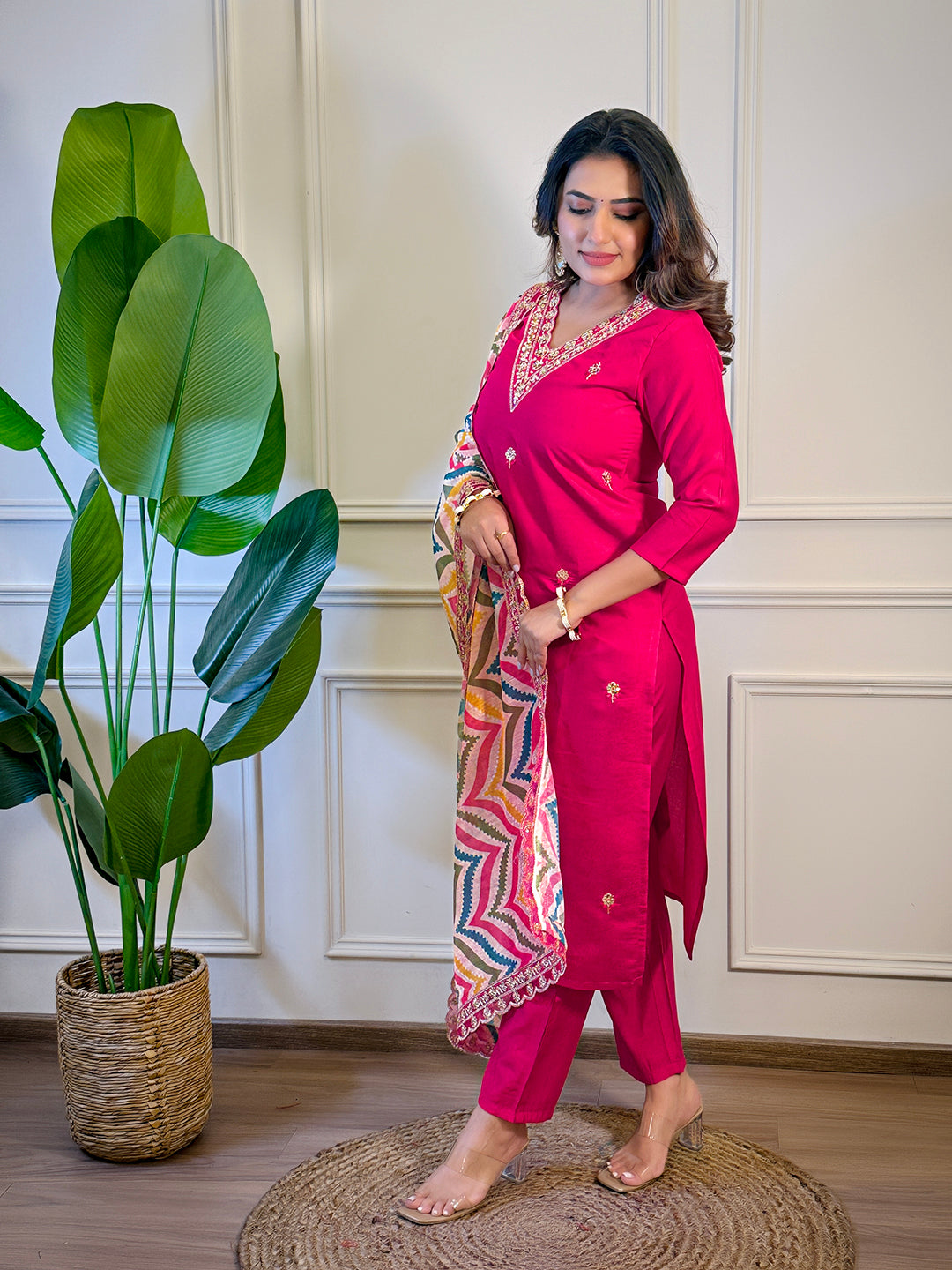 Women's Rani Viscose Embroidered Straight Kurta Set