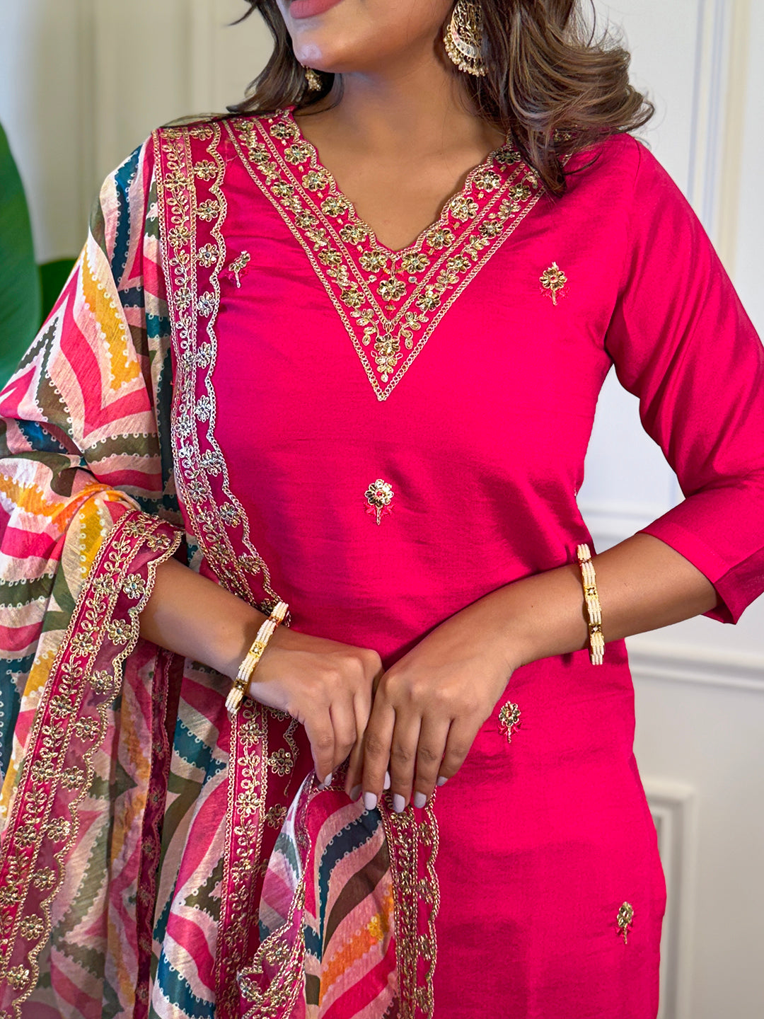 Women's Rani Viscose Embroidered Straight Kurta Set