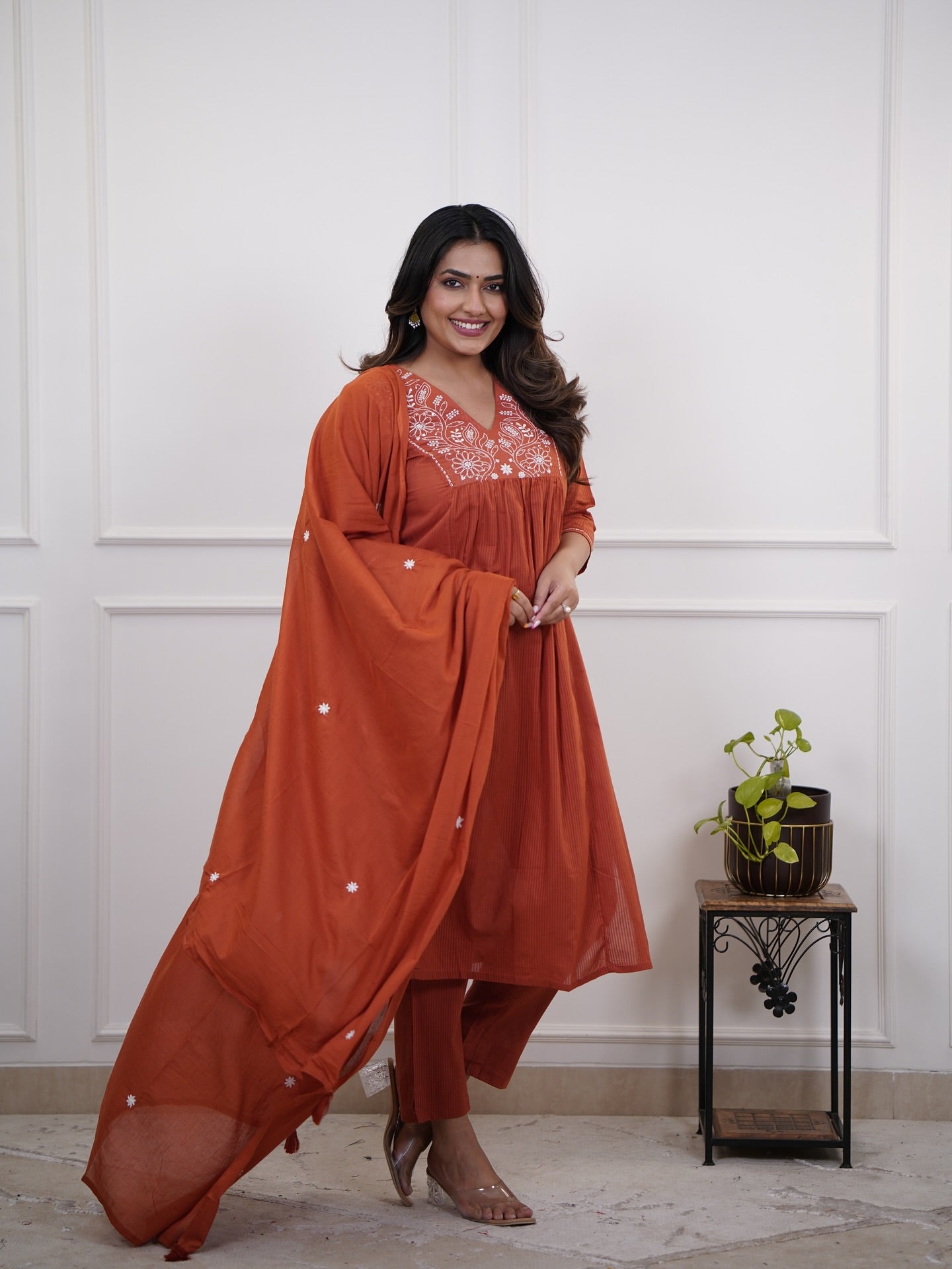 Viscose Blend Embroidered Kurta with Pant & Cotton Dupatta Set