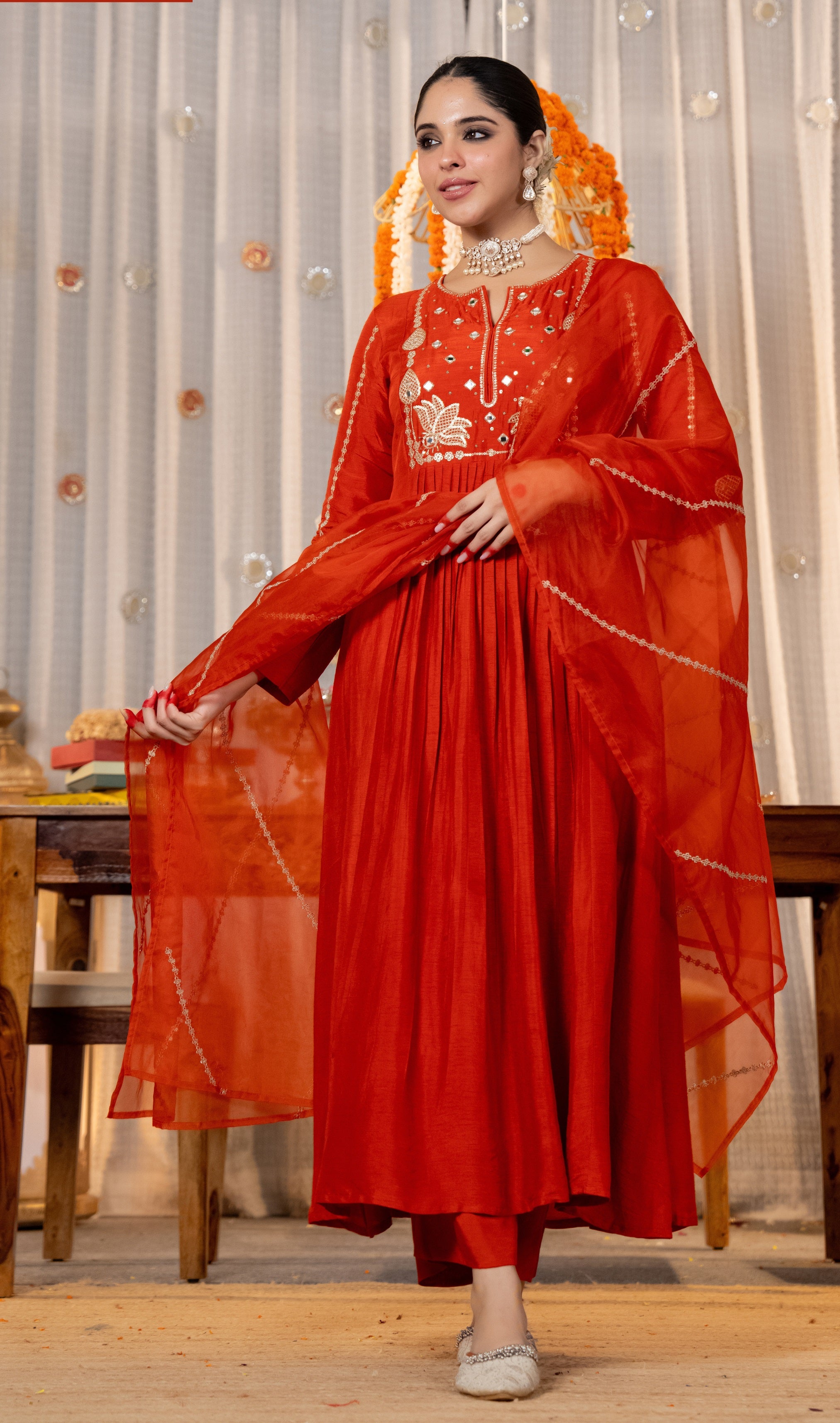 Red Embroidered Chanderi Silk Anarkali Set with Embroidered Chanderi Dupatta