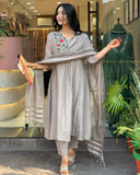 Chinon Viscose Embroidered Kurta Set with Pant & Bhagalpuri Dupatta