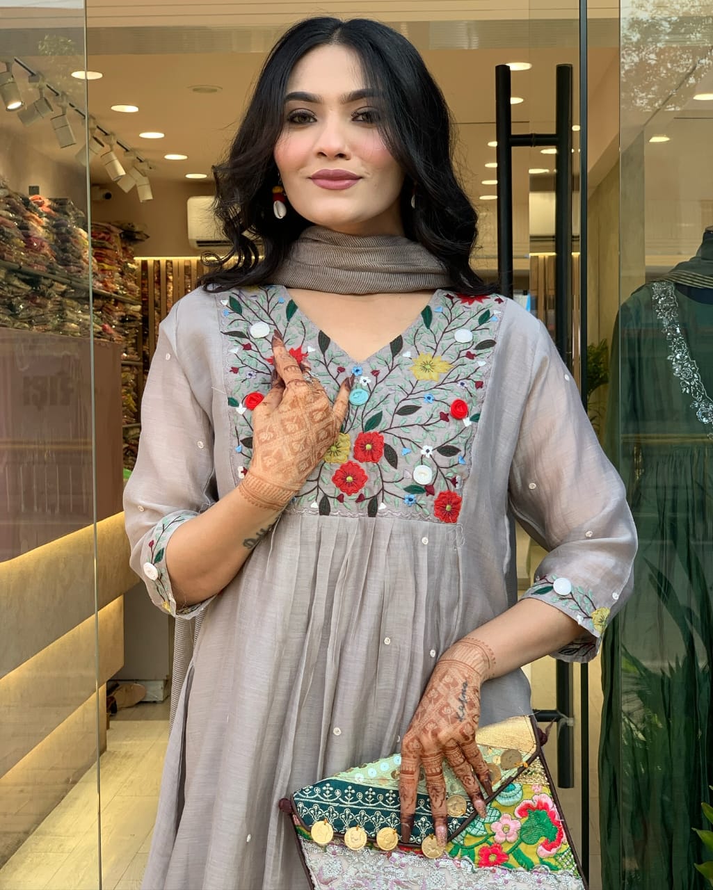 Chinon Viscose Embroidered Kurta Set with Pant & Bhagalpuri Dupatta