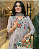 Chinon Viscose Embroidered Kurta Set with Pant & Bhagalpuri Dupatta