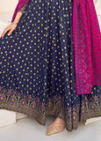 Blue Embroidery Work Silk Gown With Dupatta