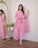 Women’s Embroidered Premium Organza Kurta Set with Printed Dupatta