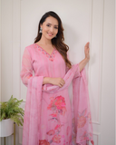 Women’s Embroidered Premium Organza Kurta Set with Printed Dupatta