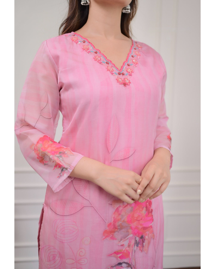 Women’s Embroidered Premium Organza Kurta Set with Printed Dupatta