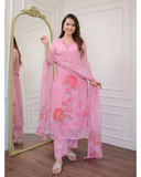 Women’s Embroidered Premium Organza Kurta Set with Printed Dupatta
