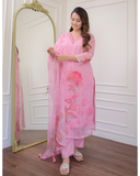Women’s Embroidered Premium Organza Kurta Set with Printed Dupatta