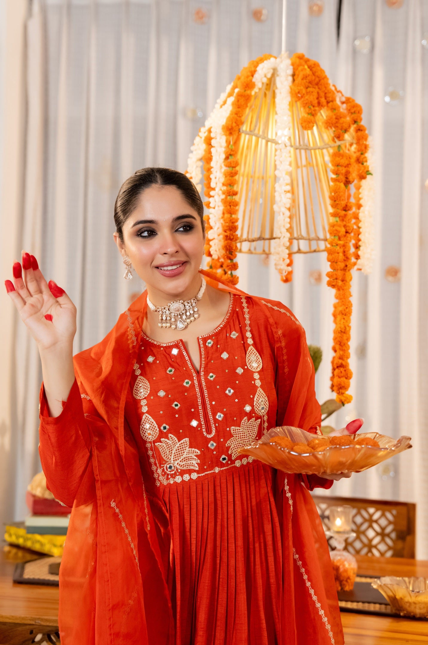 Red Embroidered Chanderi Silk Anarkali Set with Embroidered Chanderi Dupatta