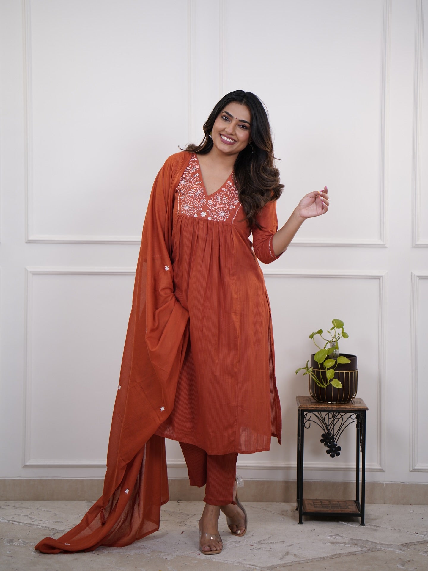 Viscose Blend Embroidered Kurta with Pant & Cotton Dupatta Set