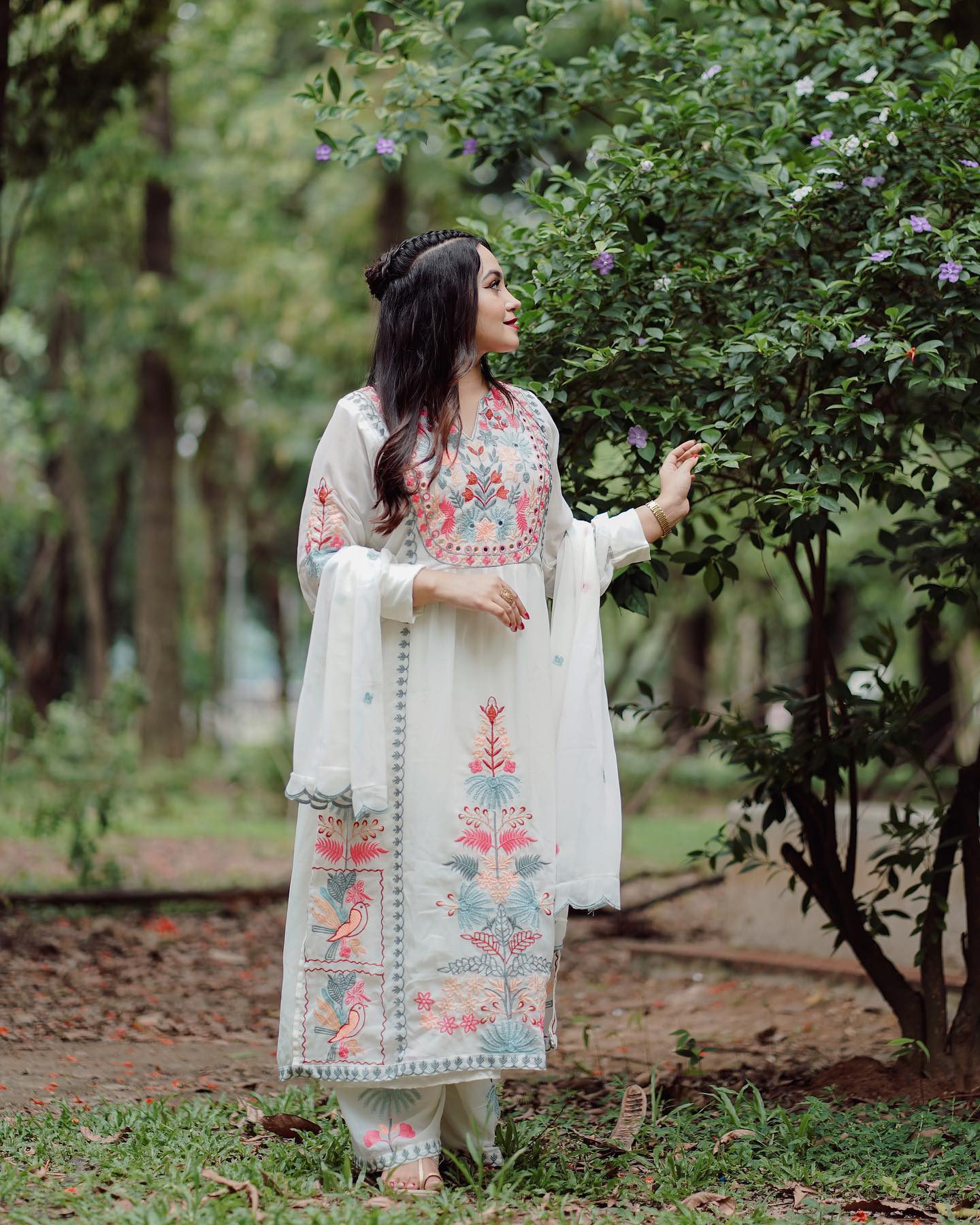 Georgette Embroidered Straight Kurta with Palazzo & Dupatta Set
