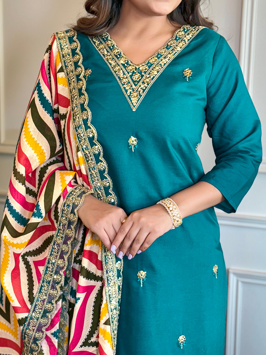 Women's Rani Viscose Embroidered Straight Kurta Set