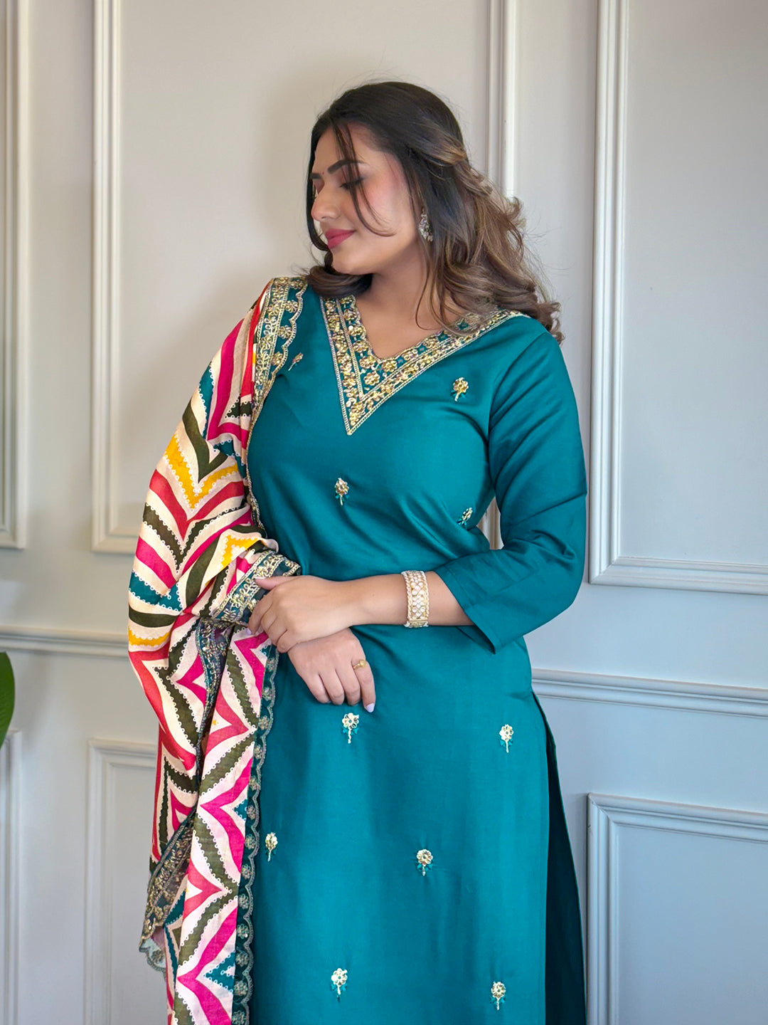 Women's Rani Viscose Embroidered Straight Kurta Set