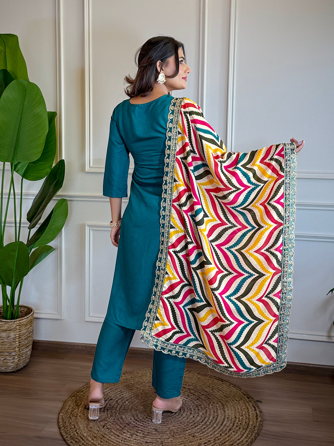 Women's Rani Viscose Embroidered Straight Kurta Set