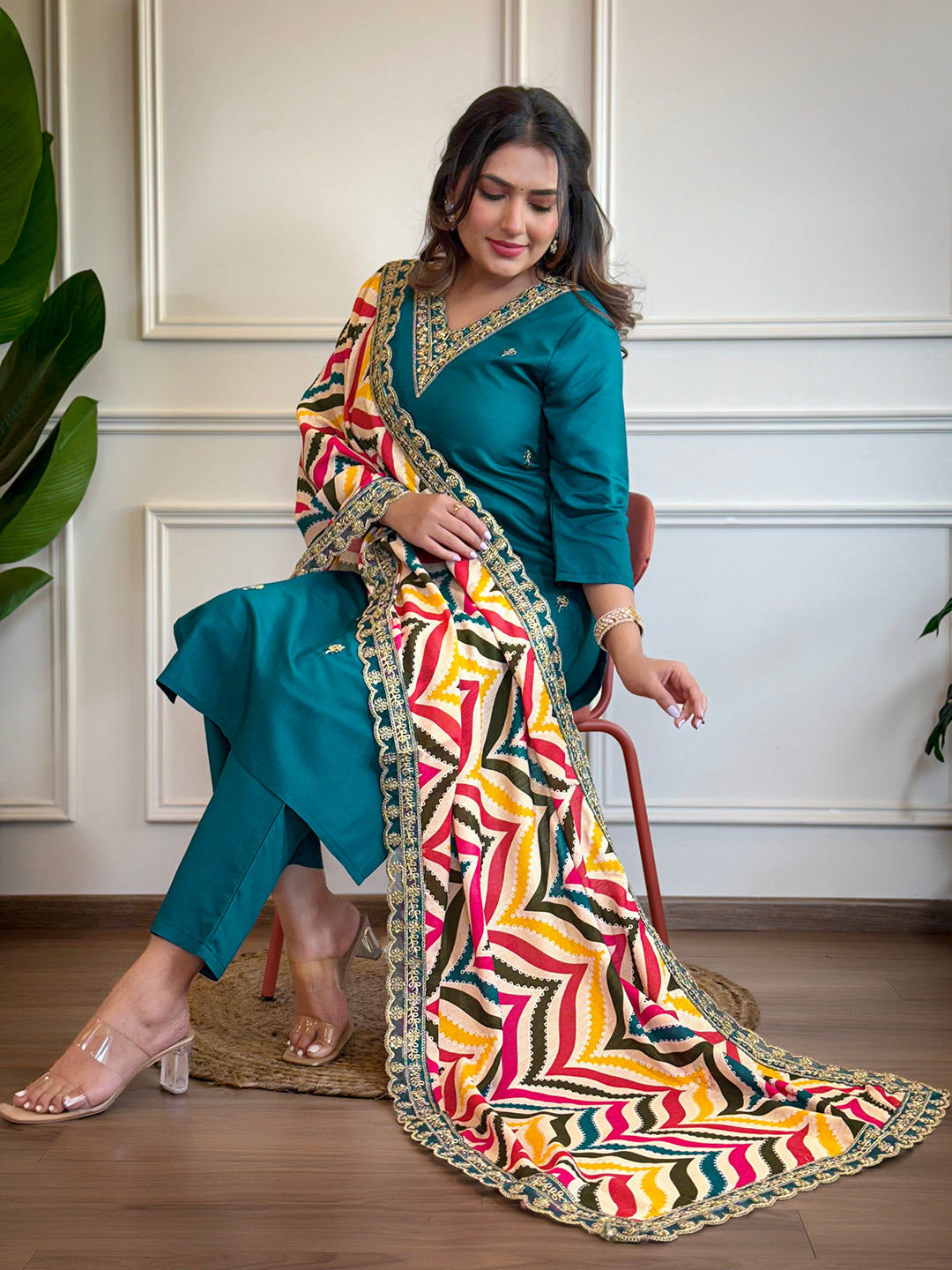 Women's Rani Viscose Embroidered Straight Kurta Set
