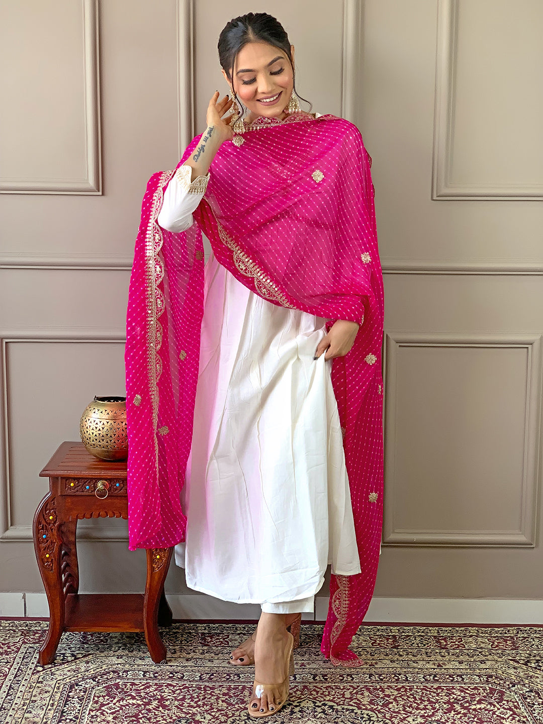 Women’s Chanderi Embroidered Flared Kurta Set