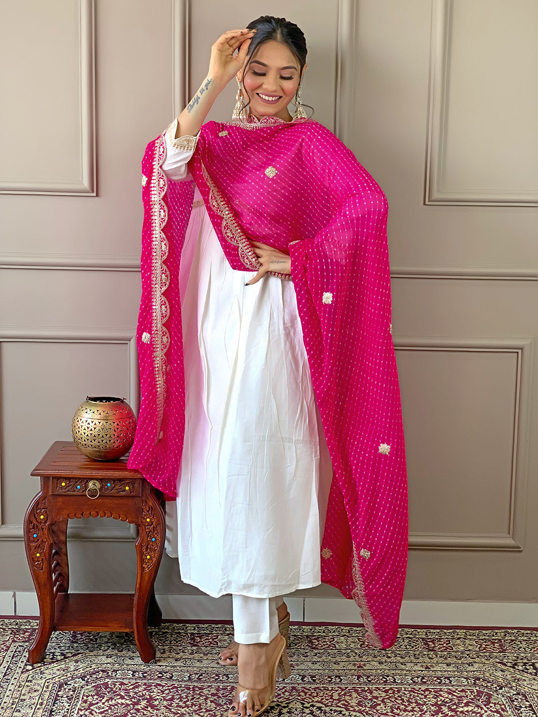 Women’s Chanderi Embroidered Flared Kurta Set