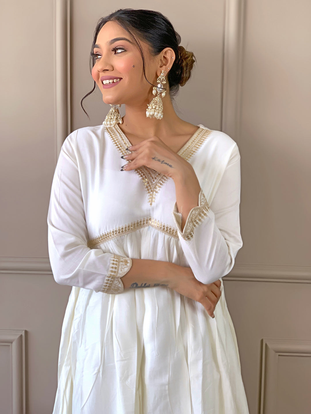 Women’s Chanderi Embroidered Flared Kurta Set