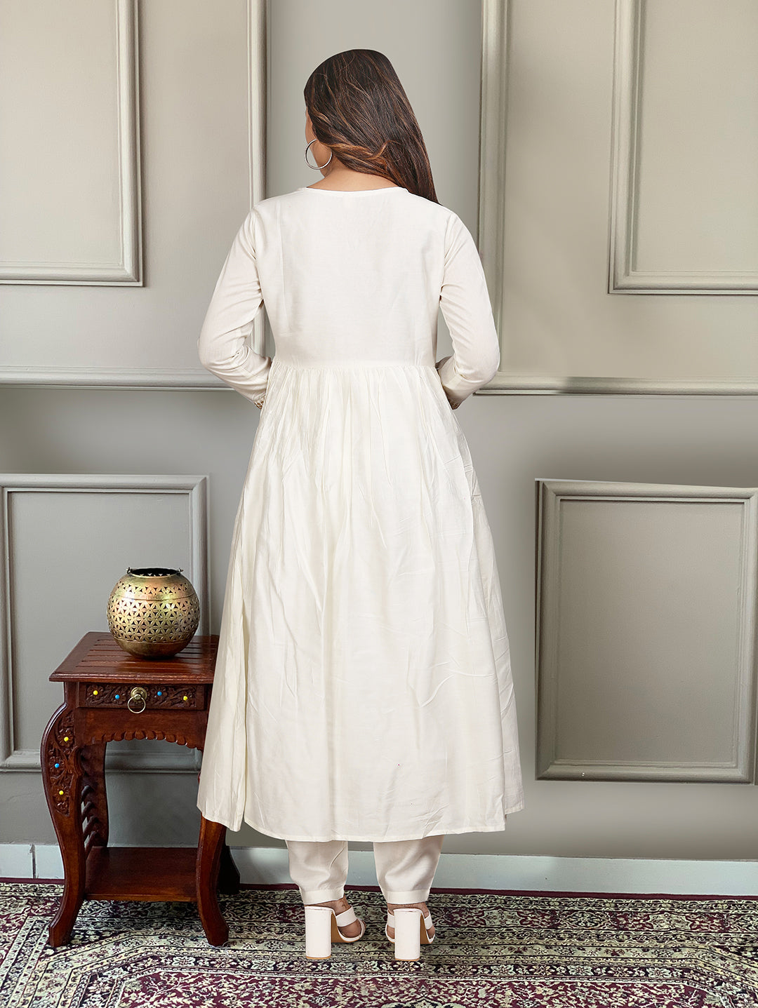 Women’s Chanderi Embroidered Flared Kurta Set