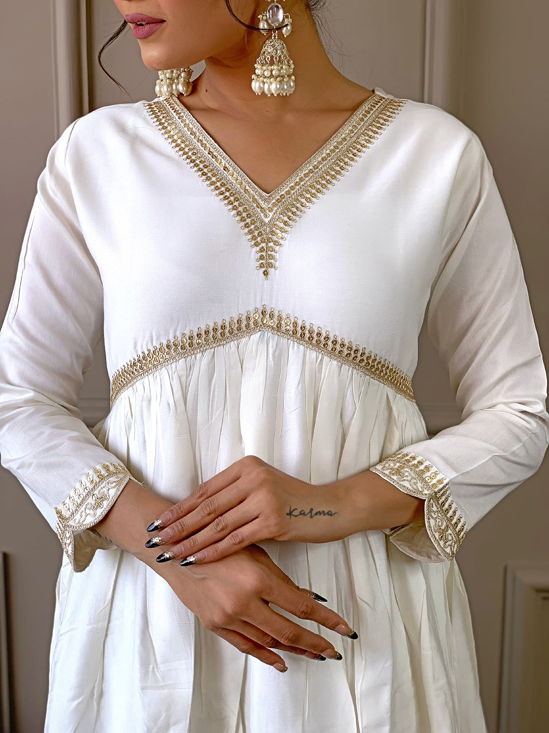 Women’s Chanderi Embroidered Flared Kurta Set