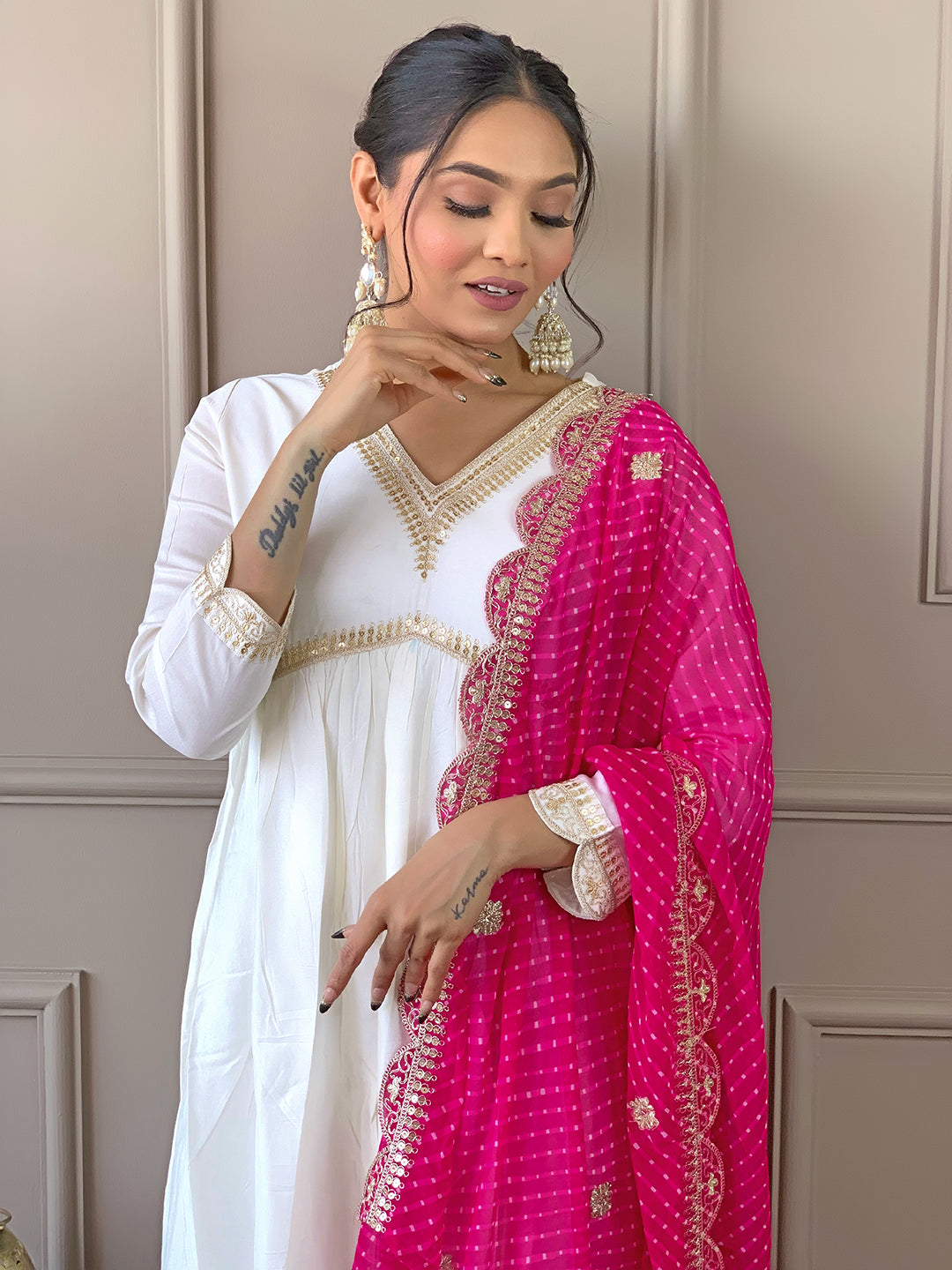 Women’s Chanderi Embroidered Flared Kurta Set