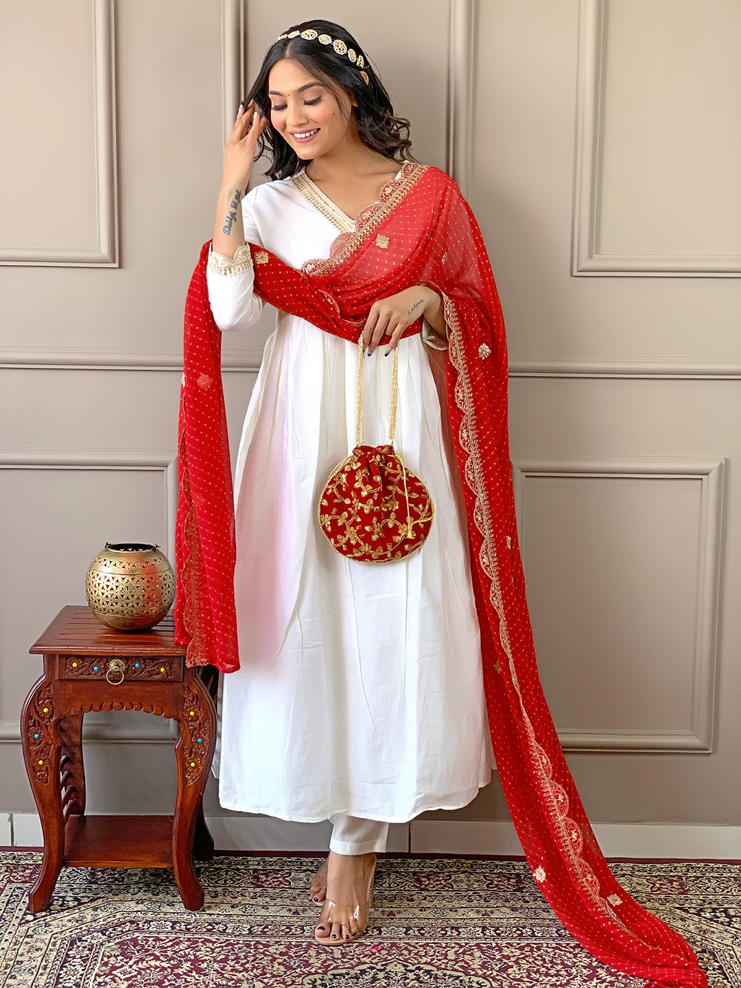 Women’s Chanderi Embroidered Flared Kurta Set
