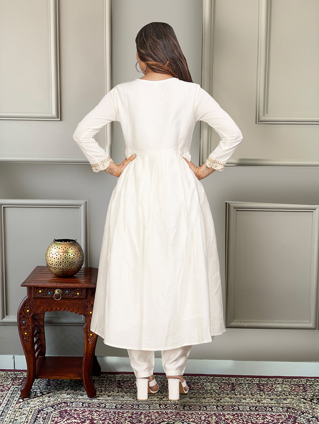 Women’s Chanderi Embroidered Flared Kurta Set
