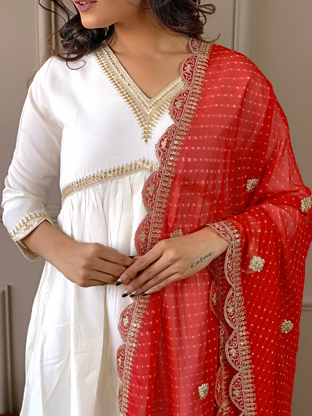 Women’s Chanderi Embroidered Flared Kurta Set