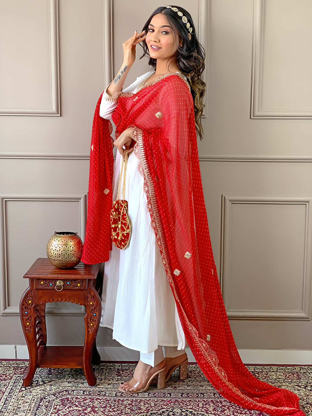 Women’s Chanderi Embroidered Flared Kurta Set