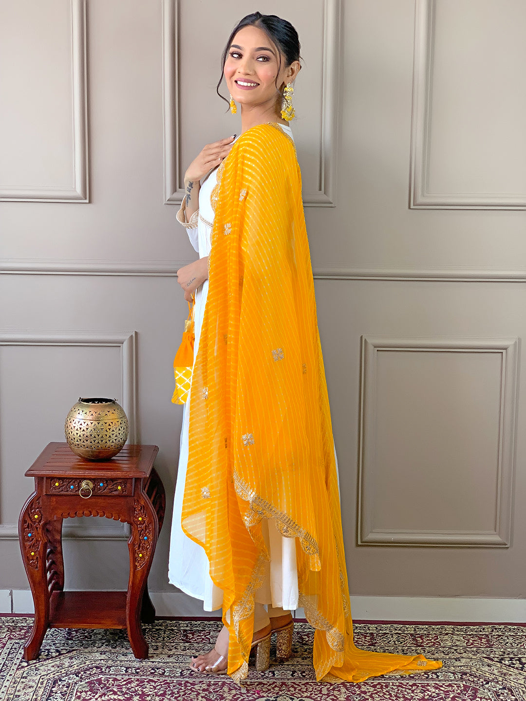 Women’s Chanderi Embroidered Flared Kurta Set