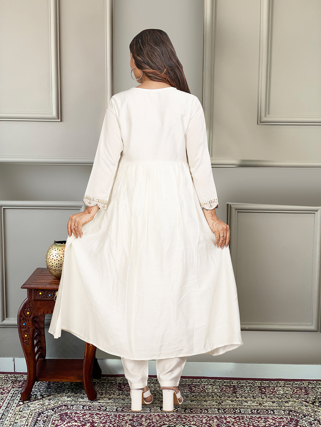 Women’s Chanderi Embroidered Flared Kurta Set