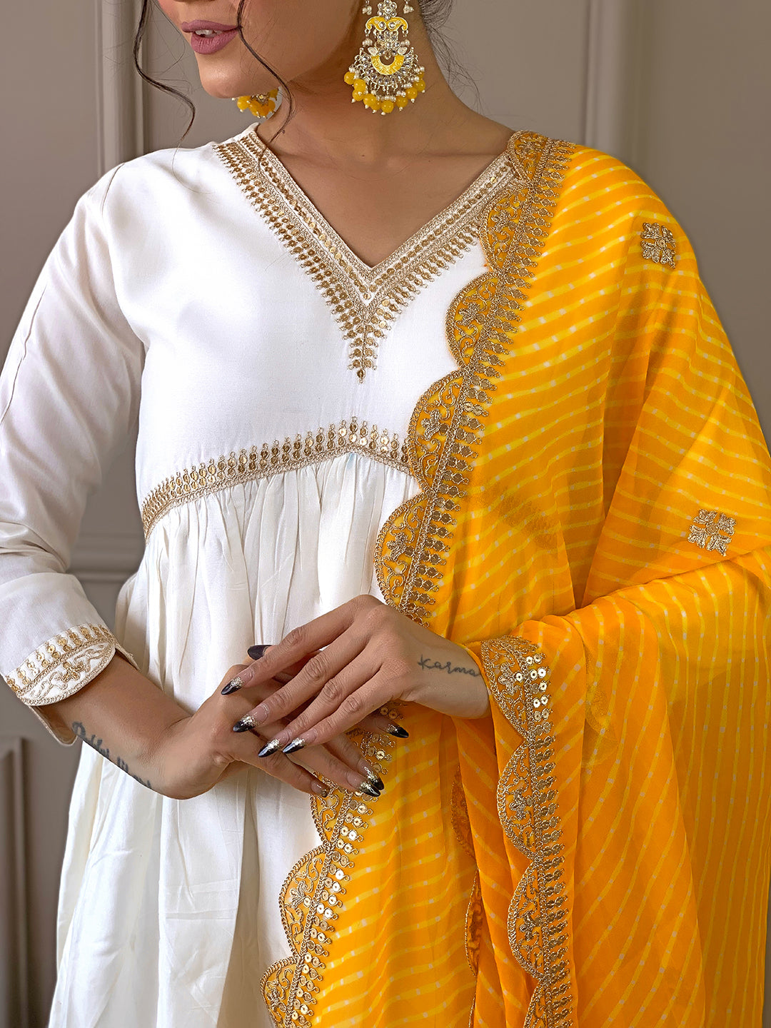 Women’s Chanderi Embroidered Flared Kurta Set