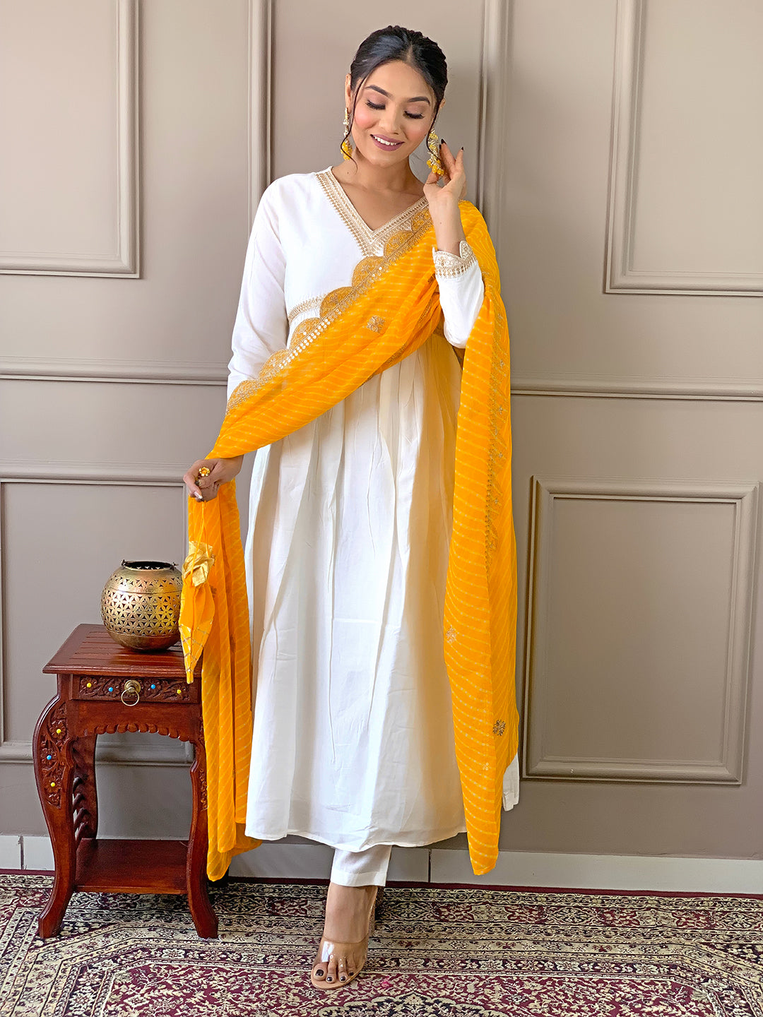 Women’s Chanderi Embroidered Flared Kurta Set