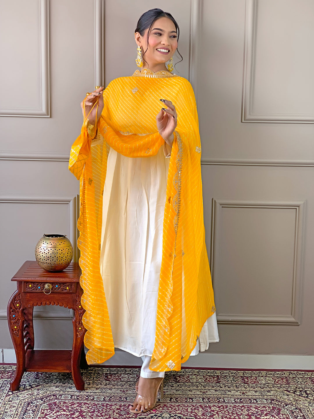 Women’s Chanderi Embroidered Flared Kurta Set
