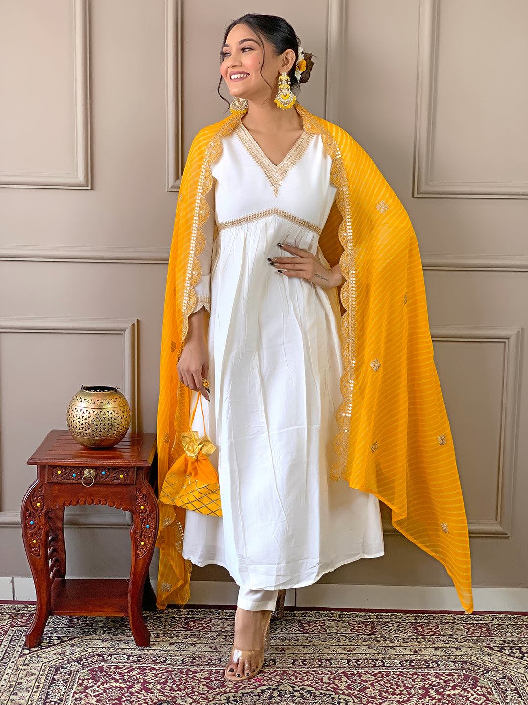 Women’s Chanderi Embroidered Flared Kurta Set
