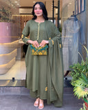 Women’s Chanderi Silk Embroidered Kurta Set with Pant & Dupatta