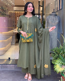 Women’s Chanderi Silk Embroidered Kurta Set with Pant & Dupatta