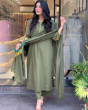 Women’s Chanderi Silk Embroidered Kurta Set with Pant & Dupatta