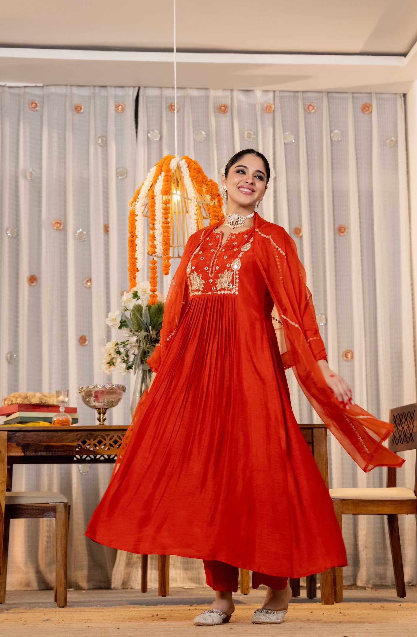 Red Embroidered Chanderi Silk Anarkali Set with Embroidered Chanderi Dupatta